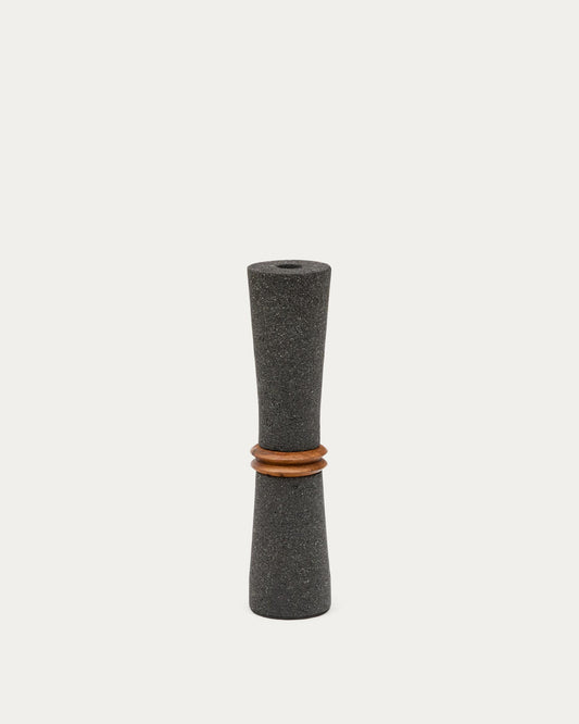 Vase Naro en pierre noire et bois de teck 30 cm