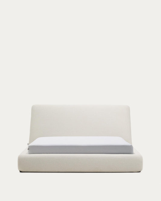 Lit déhoussable Martina en chenille écrue pour matelas de 160 x 200 cm