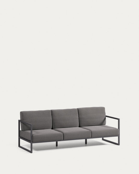 Canapé Comova 3 places 100 % pour extérieur gris foncé et aluminium noir 222 cm