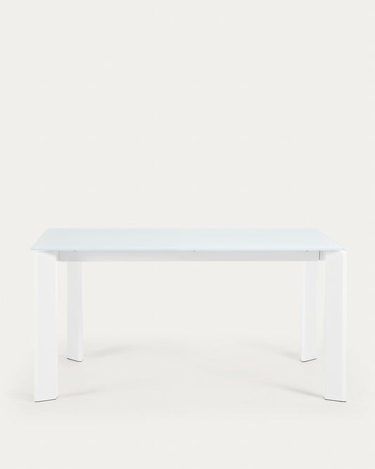 Table extensible Axis en verre blanc et pieds en acier finition blanche 160 (220) cm