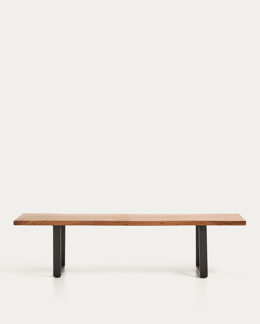 Banc Uxue en bois d’acacia et pieds en acier noir 180 x 45 cm