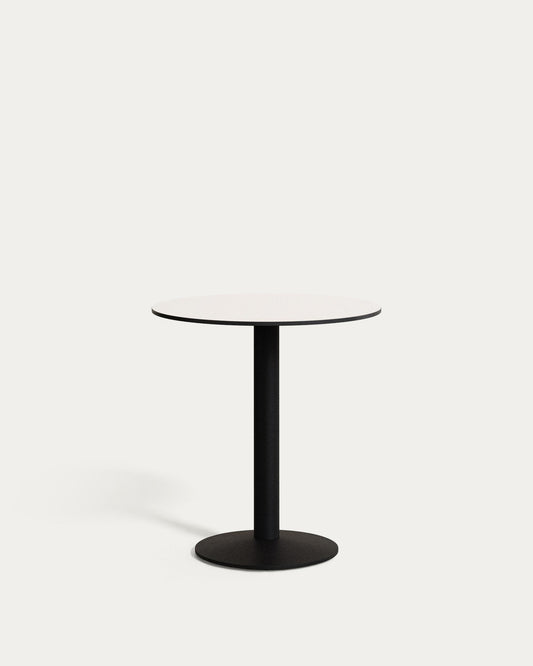 Table ronde d'extérieur Esilda blanche avec pied en métal et finition peinte noire Ø 70 x 70 cm