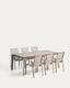 Ensemble table extensible Brela en aluminium taupe et 6 chaises empilables Canea en aluminium taupe et texteline beige 205(287)x100 cm