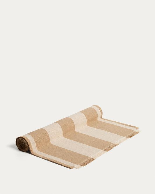 Chemin de table Daltan en coton-jute à rayures beiges 50 x 150 cm