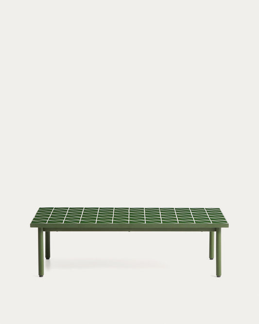 Maurina coffee table in green galvanised steel with green tiles 122 x 61 cm