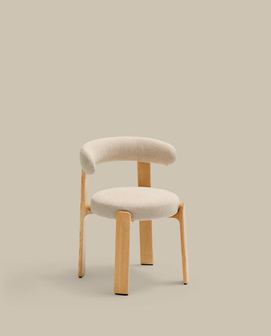 Granite chair in beige chenille and with solid ash wood in a natural tone finish FSC 100%