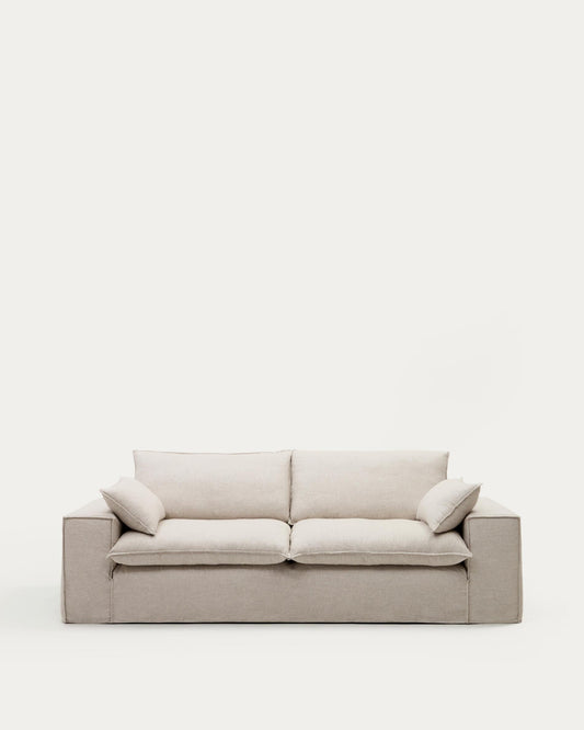 Anarela removable-cover 3-seater sofa with beige linen cushions FSC Mix Credit 280 cm.