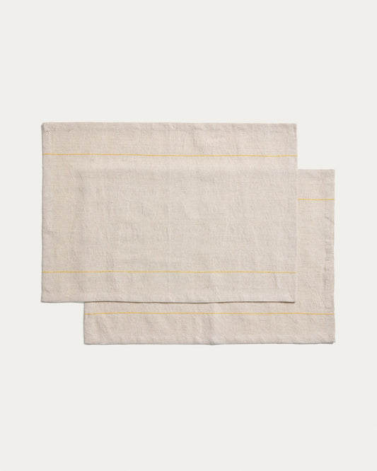 Ensemble Ulaen de 2 sets de table en coton et lin beige à rayures jaunes 35 x 50 cm