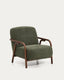 Sylo armchair in dark green chenille and solid ash wood with walnut-coloured finish FSC 100%