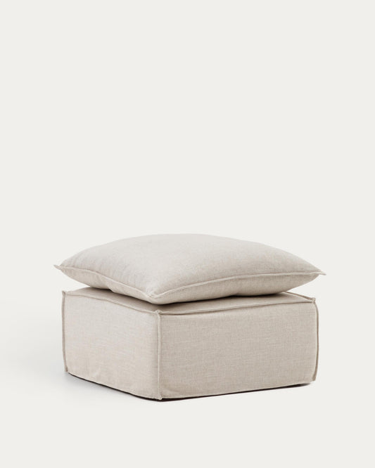 Anarela removable-cover footstool with beige linen cushion FSC Mix Credit 80 x 80 cm.