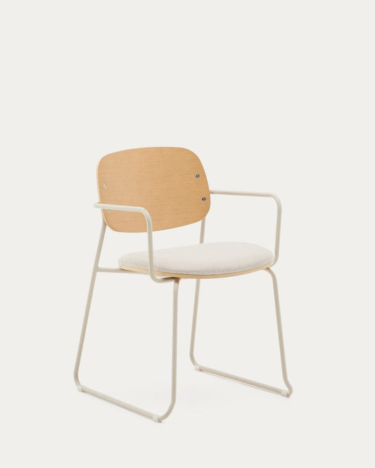 Chaise Meli en placage de frêne avec assise en chenille beige et structure en métal beige FSC Mix Credit