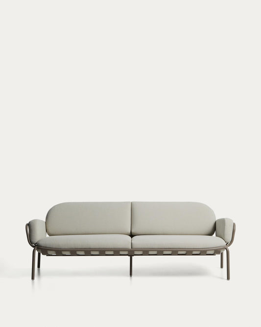 Canapé d’extérieur Joncols 3 places en aluminium avec finition peinte taupe et coussins beiges 224 cm