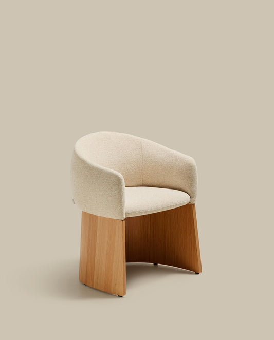 Chaise Bosca en chenille beige et placage de chêne FSC 100 %