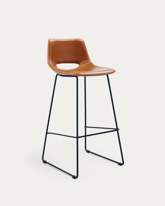 Tabouret Zahara en polyuréthane marron et acier finition noire hauteur 76 cm FSC 100%