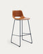 Tabouret Zahara en polyuréthane marron et acier finition noire hauteur 76 cm FSC 100%