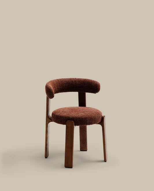 Granite chair in brown chenille and with solid ash wood in a walnut finish FSC 100%