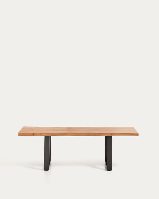 Banc Uxue en bois d’acacia et pieds en acier noir 140 x 45 cm