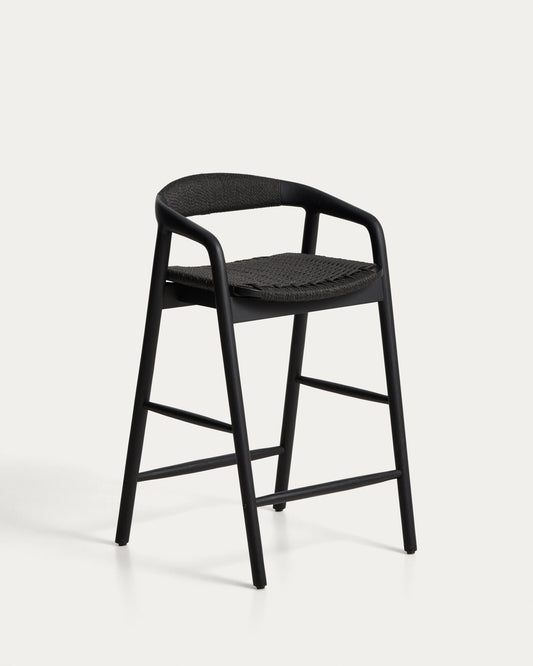 Tabouret Derile en bois de chêne avec finition noire et corde en papier noire FSC Mix Credit 65 cm