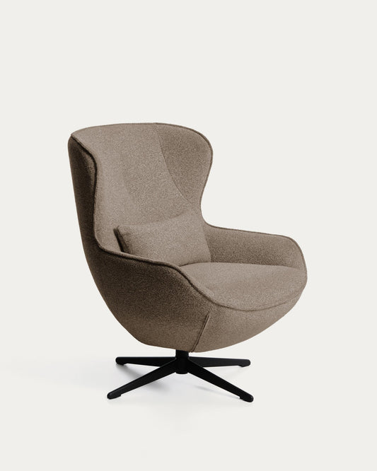 Fauteuil pivotant Sorile en chenille marron et acier avec finition noire FSC 100 %