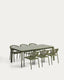 Ensemble table extensible Brela en aluminium et 6 chaises empilables Livadia en aluminium et corde synthétique verte 205 (287) x 100 cm