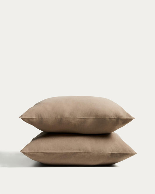 Ensemble Simmel de 2 taies d’oreiller en mélange de lin marron 65 x 65 cm