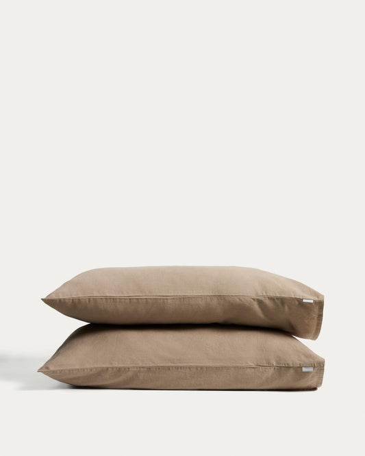 Ensemble Simmel de 2 taies d’oreiller en mélange de lin marron 50 x 80 cm