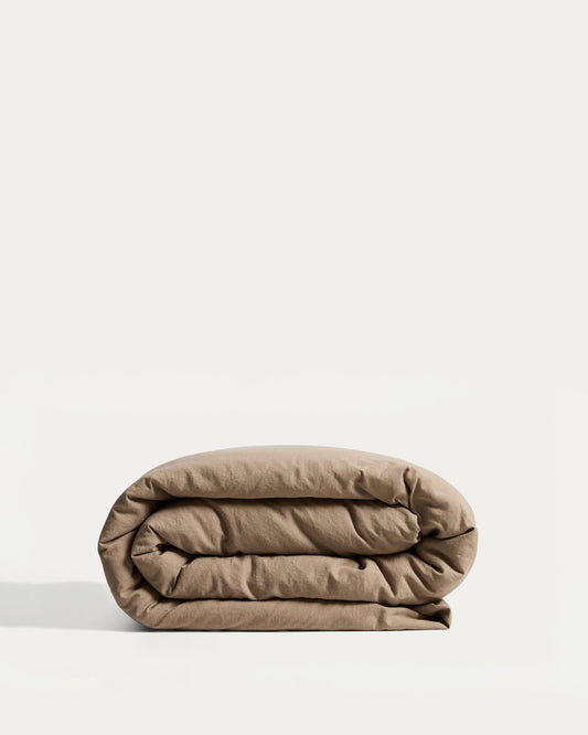 Housse de couette Simmel en mélange de lin marron pour lit de 90 cm