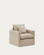 Fauteuil déhoussable Nora avec coussin en lin et coton taupe 92 cm