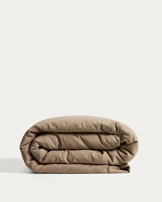 Housse de couette Simmel en mélange de lin marron pour lit de 160 cm