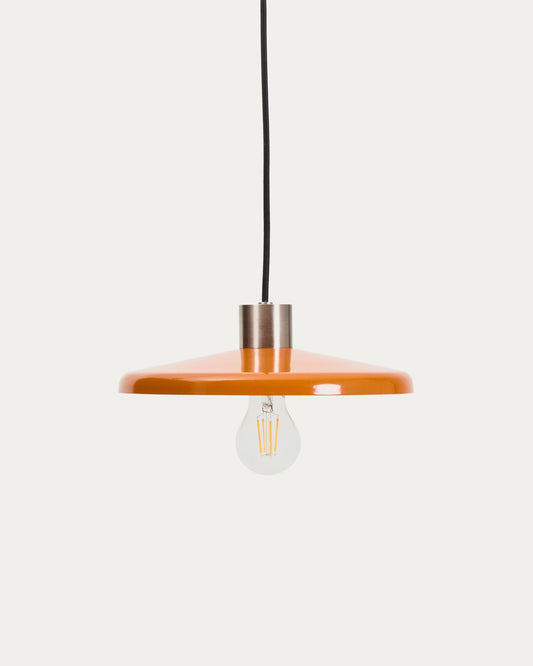 Suspension Nuvira en métal brossé gris clair et abat-jour orange