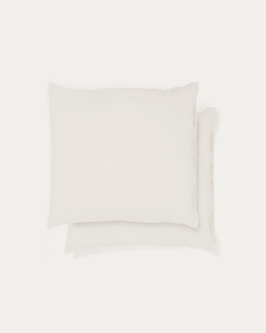 Ensemble Simmel de 2 taies d’oreiller en mélange de lin couleur écrue 65 x 65 cm