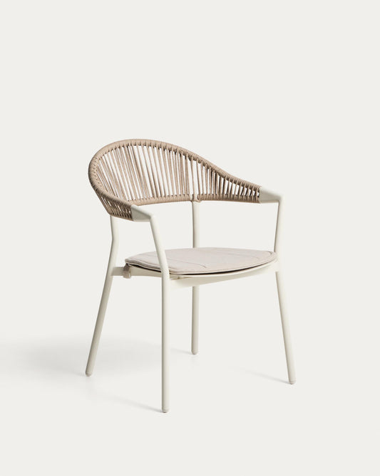Chaise empilable d’extérieur Alimia en aluminium écru et corde synthétique beige