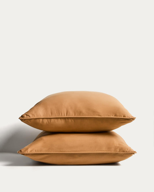 Ensemble Sirale de 2 taies d’oreiller 100 % satin de coton fini lavé coloris cuivre 65 x 65 cm