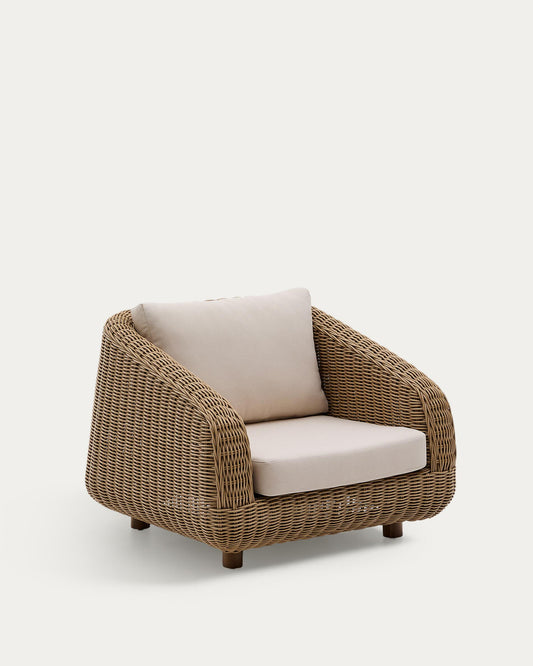 Fauteuil Meria en rotin synthétique et pieds en bois d’acacia FSC 100 %