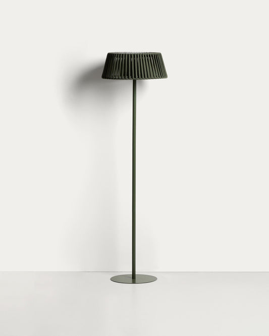 Aldet outdoor solar floor lamp in green flat rope cord with metal base Ø46cm