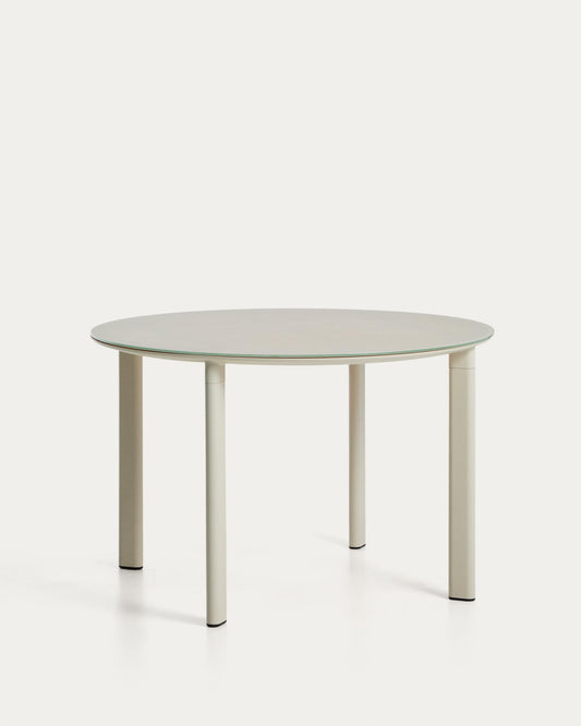 Table ronde Erice en aluminium et verre trempé écru Ø120 cm