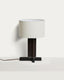 Lampe de table Niani en bois d’hévéa, finition foncée et abat-jour en coton couleur ivoire Ø 30 cm