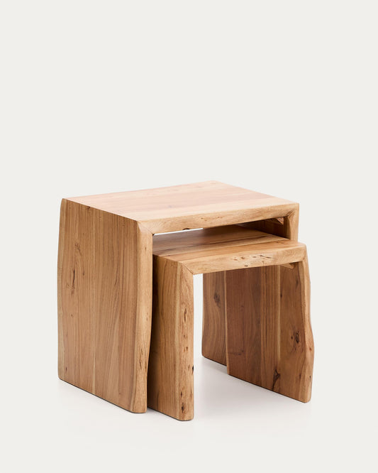 Ensemble Lomiri de 2 tables auxiliaires gigognes en bois d’acacia avec finition blanchie, 50 x 42 cm et 34 x 42 cm