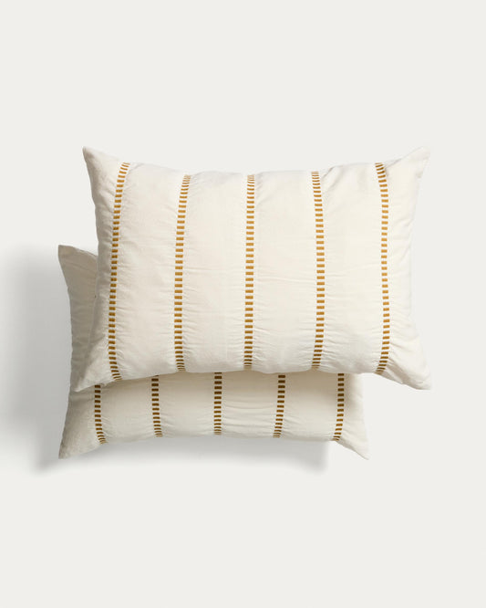 Ensemble Lidala de 2 housses de coussin 100 % coton jacquard rayures moutarde 40 x 60 cm