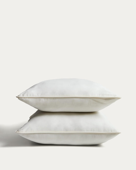 Ensemble Sirale de 2 taies d’oreiller 100 % satin de coton fini lavé blanc 65 x 65 cm