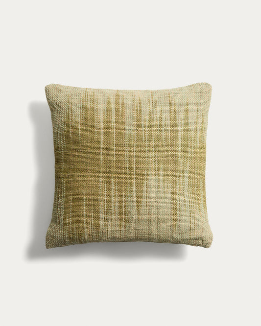 Housse de coussin Liroda en jute avec motif ikat vert 50 x 50 cm