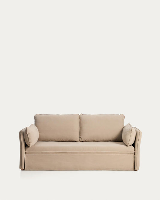 Tanit sofa bed in beige with natural finish solid beech wood legs, 210 cm FSC Mix Credit
