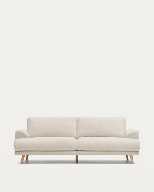 Karin 3-seater sofa in beige chenille with solid beech wood legs in natural colour finish 228 cm