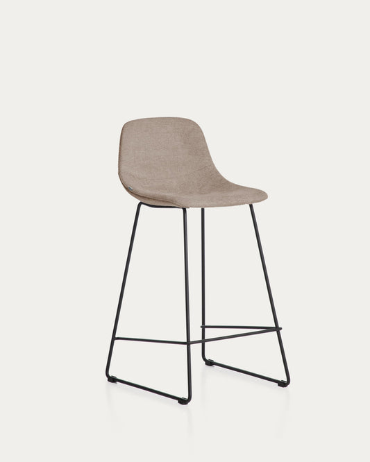 Tabouret Zahara en chenille marron avec pieds en acier finition noire 76 cm FSC 100 %