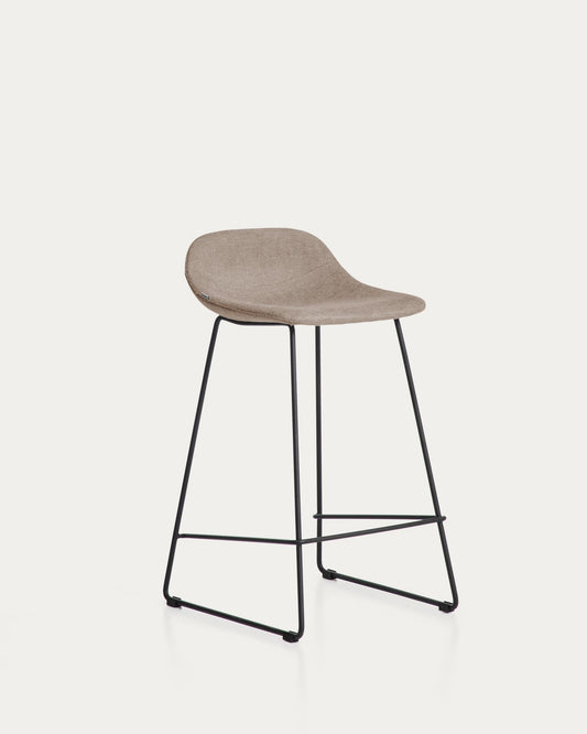 Tabouret Zahara en chenille marron avec pieds en acier finition noire 76 cm FSC 100 %