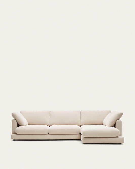 Gala 4-seater sofa with right chaise longue in beige chenille FSC Mix Credit 300cm