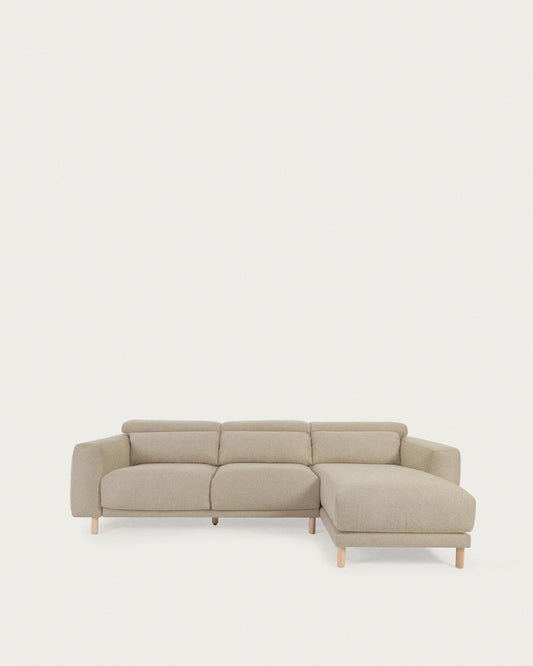Singa 3 seater sofa with right-hand chaise longue, reclining headrest and extendable seat in beige 296 cm FSC Mix Credit