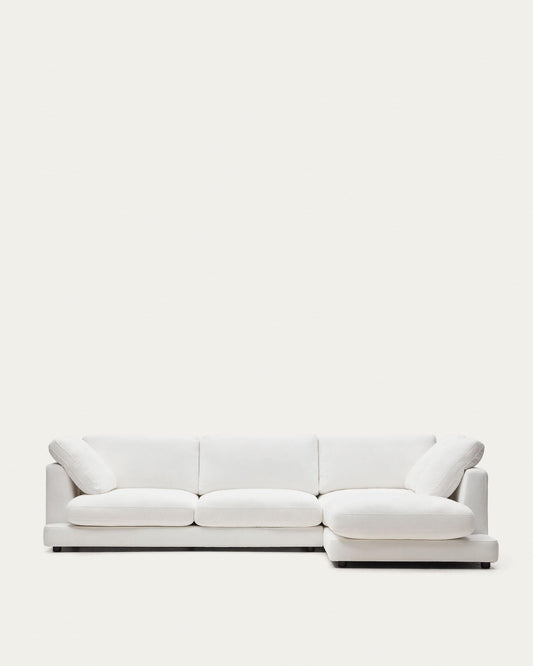 Gala 4-seater sofa with right chaise longue in white chenille FSC Mix Credit 300cm