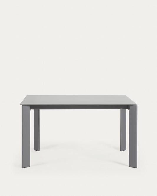 Table extensible Axis en verre gris et pieds en acier finition gris foncé 140 (200) cm