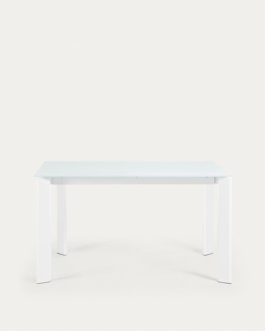Table extensible Axis en verre blanc et pieds en acier finition blanche 140 (200) cm